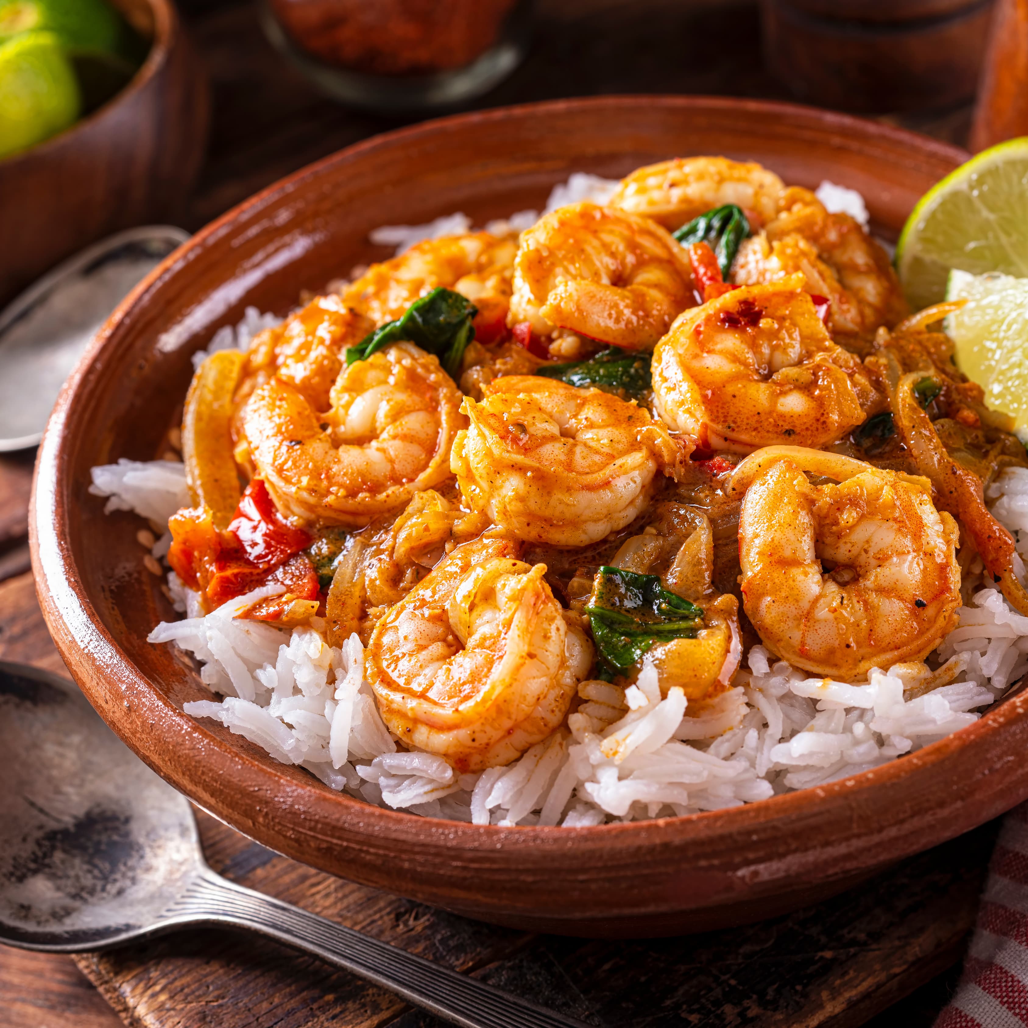 Rice Bowl Shrimp Curry & Chopped Lettuce